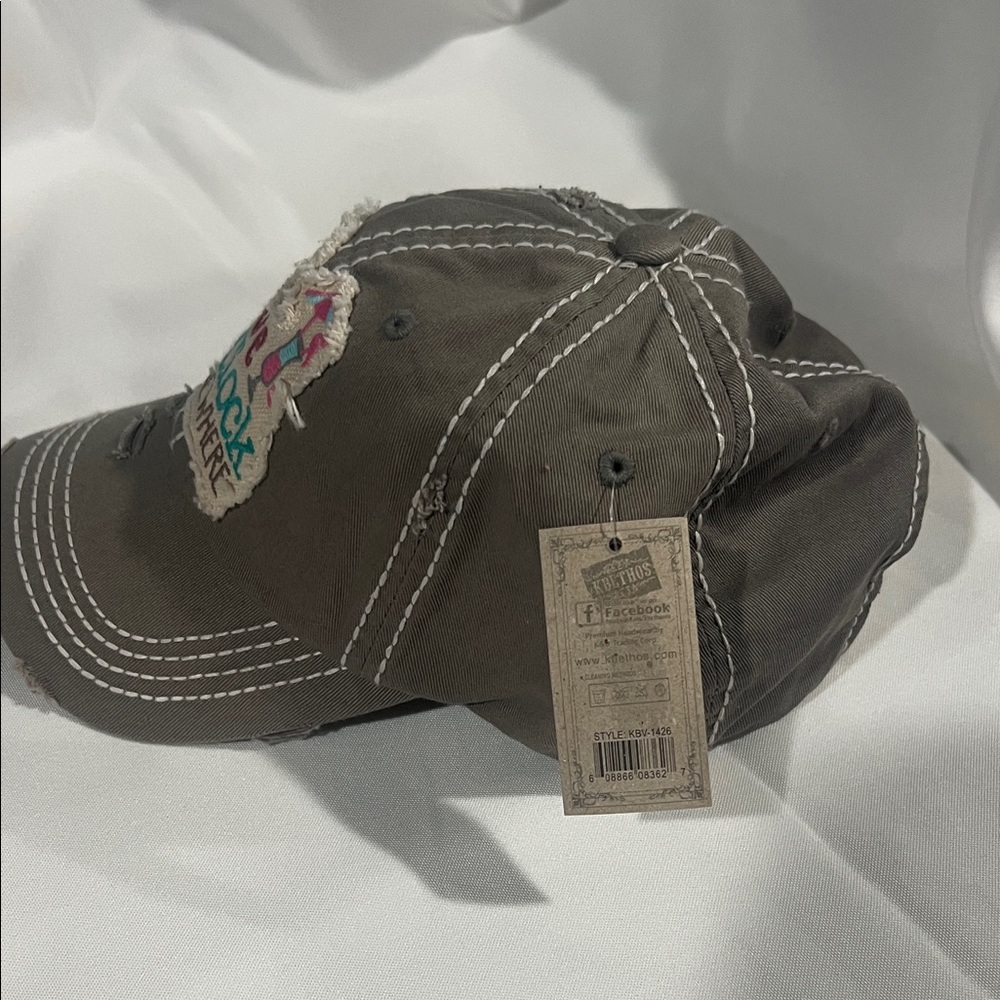 Gray Distressed Cap with Embroidered Patch - Picture 4 of 6
